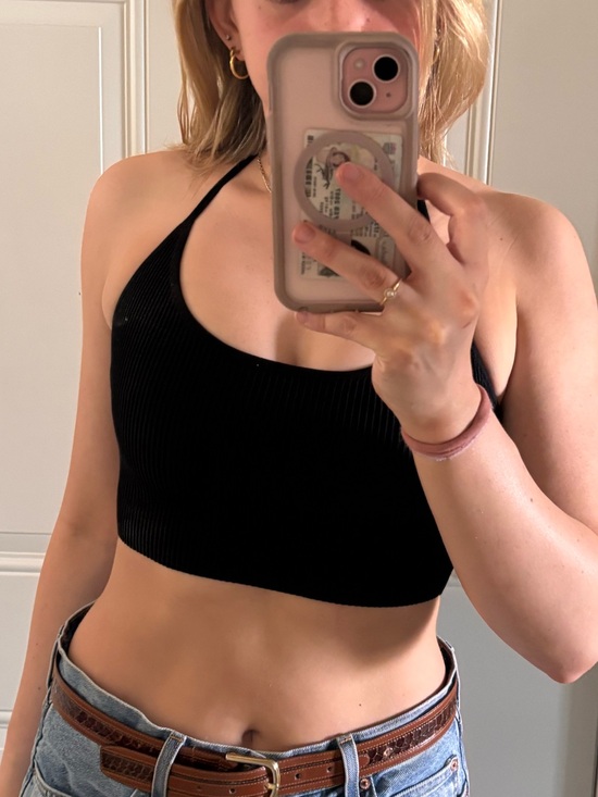 Babaton Tops - Babaton Ribbed Black Halter Crop Top